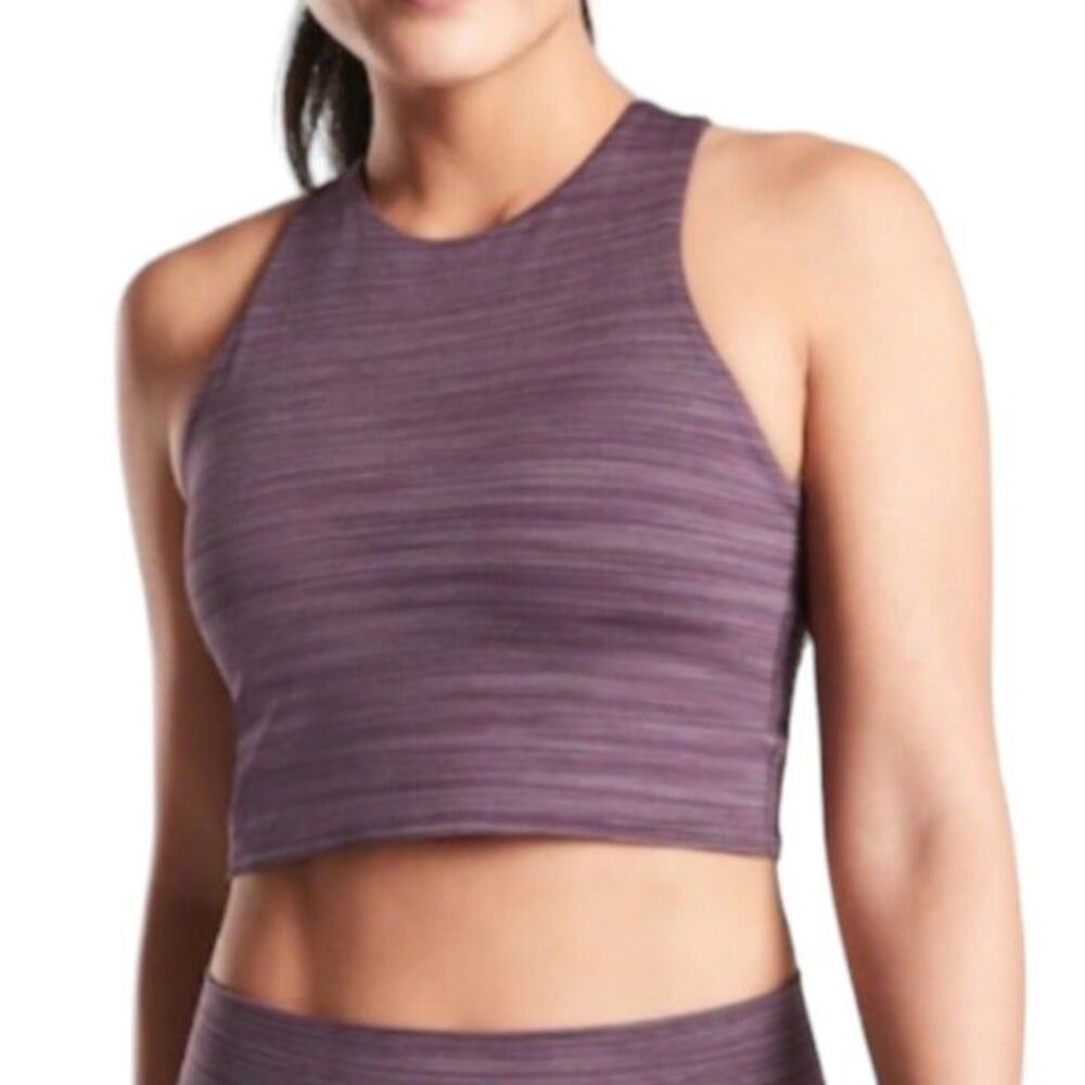 Athleta Space Dye Crop Top Womens XL Purple Marled Racerback Gym Performance - Picture 3 of 12